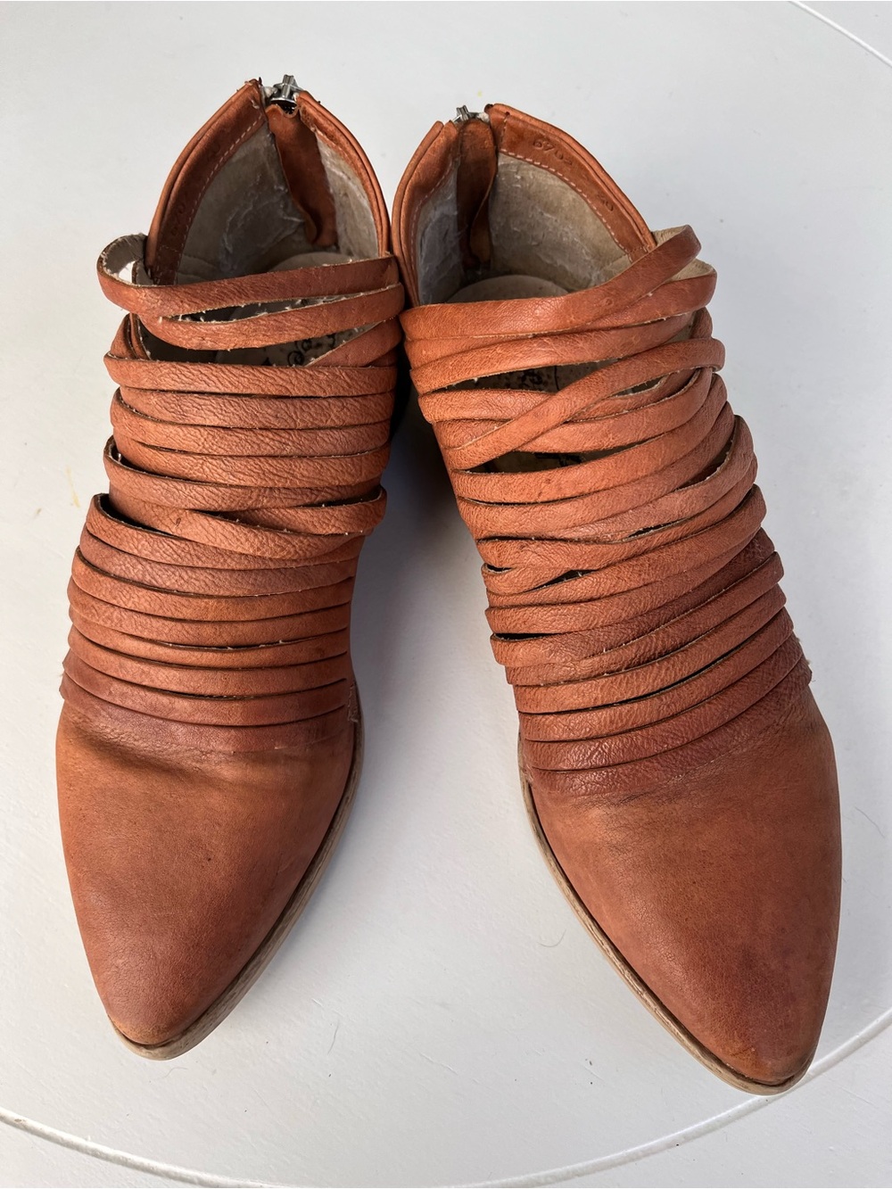 Free People Tan Leather Slit-Detail Slip-On Booties